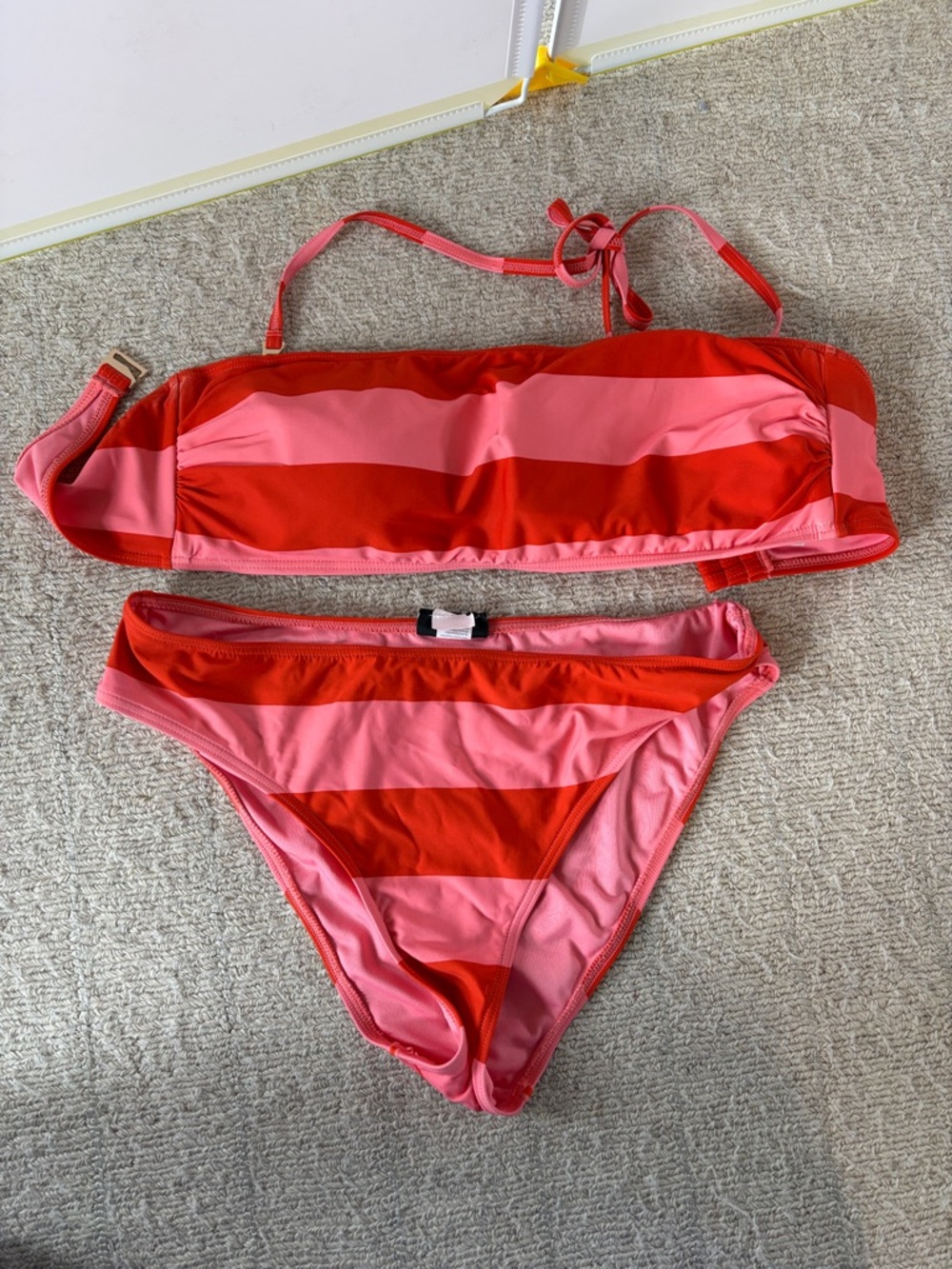 KATE SPADE Striped Convertible Bandeau Bikini Set — Halter & Strapless — LARGE